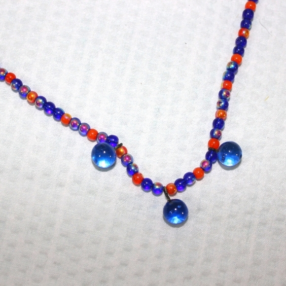 Handmade Women's Blue Orange Beaded Necklace Handcrafted - Picture 4 of 10